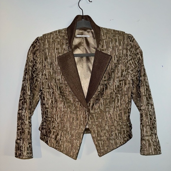 Tahari Women’s‎ Gold "Tina" Cotton Blend Blazer Size 2 bronze one snap designer - Picture 1 of 8
